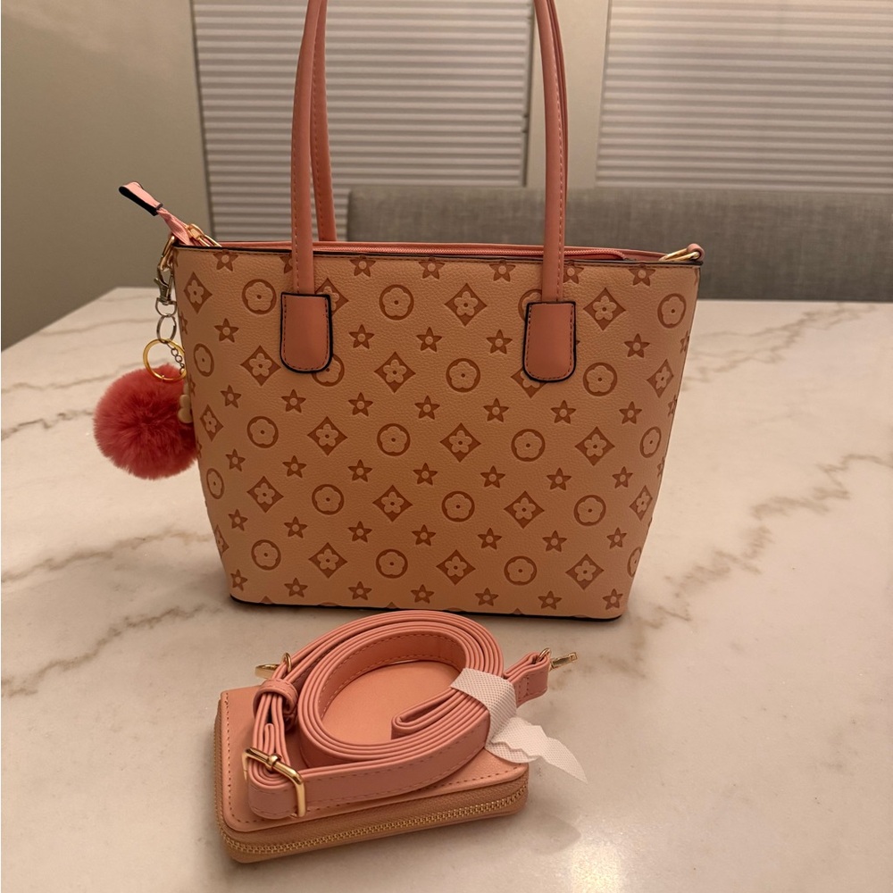 Fashion Stylish Pink Tote Bag with Wallet - Picture 7 of 13